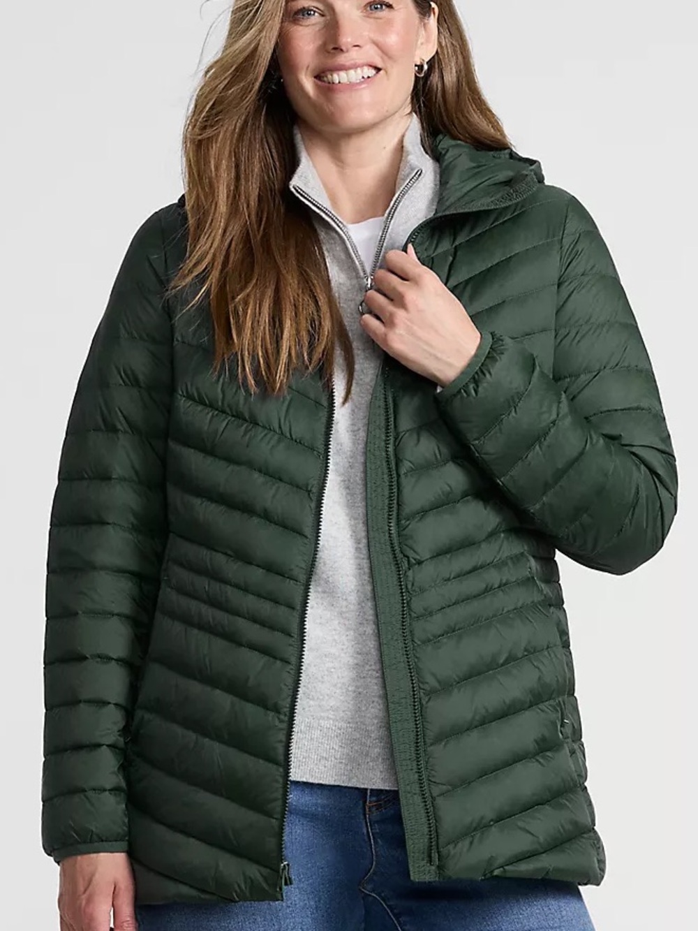 Lands’ End 1X Down Wanderweight Packable Down Long Jacket Woodland New No Tag